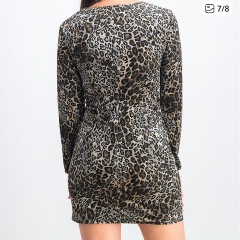 Love Riche Mini Dress Womens Leopard Print Bodycon Twisted Knot Large V Neck NWT - Picture 4 of 15